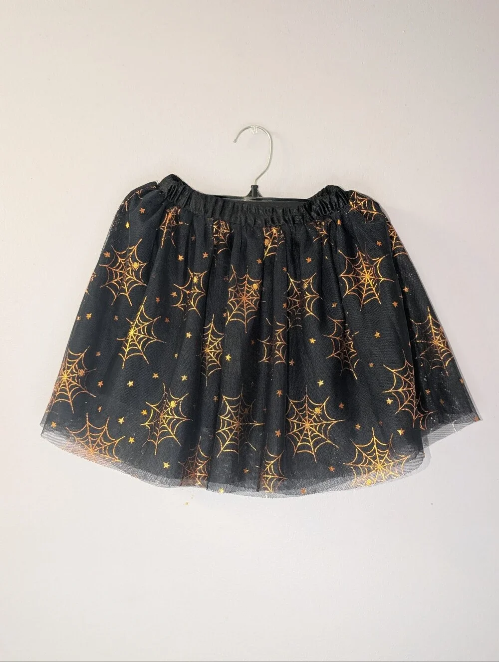 Wonder Nation Kids Black W/Orange Halloween Spiderweb Star Tulle Skirt- Sz 6-6X​